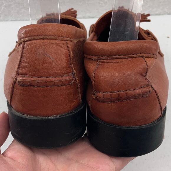 Dexter Comfort Brown Leather Tassel Fringe Block Heel Slip On Loafer Shoes - Picture 6 of 11